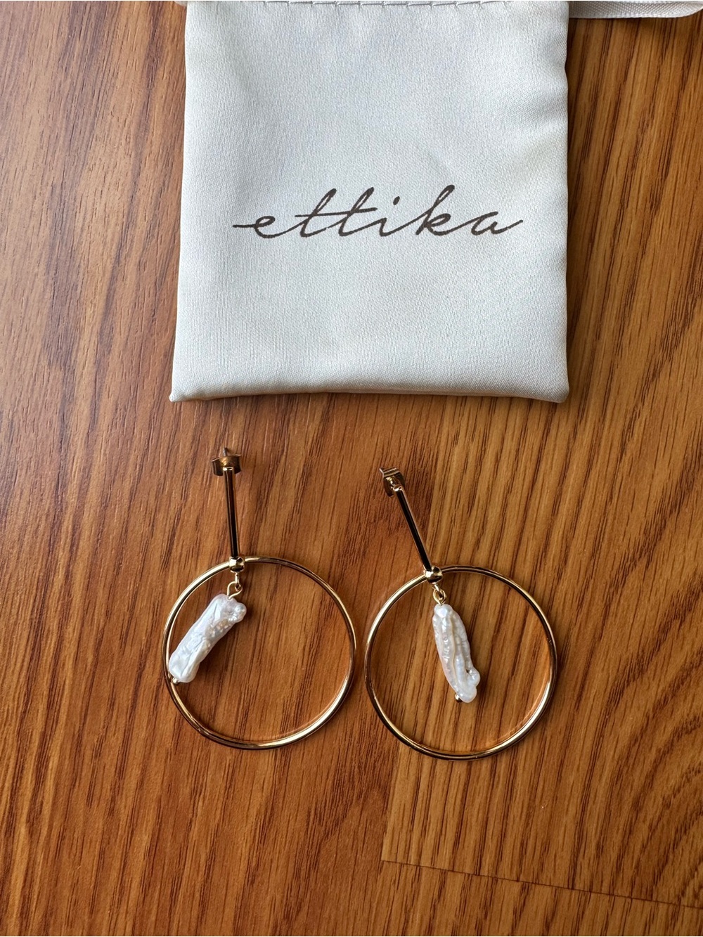 Ettika Gold Dangle Hoop Earrings with Pearl Drops